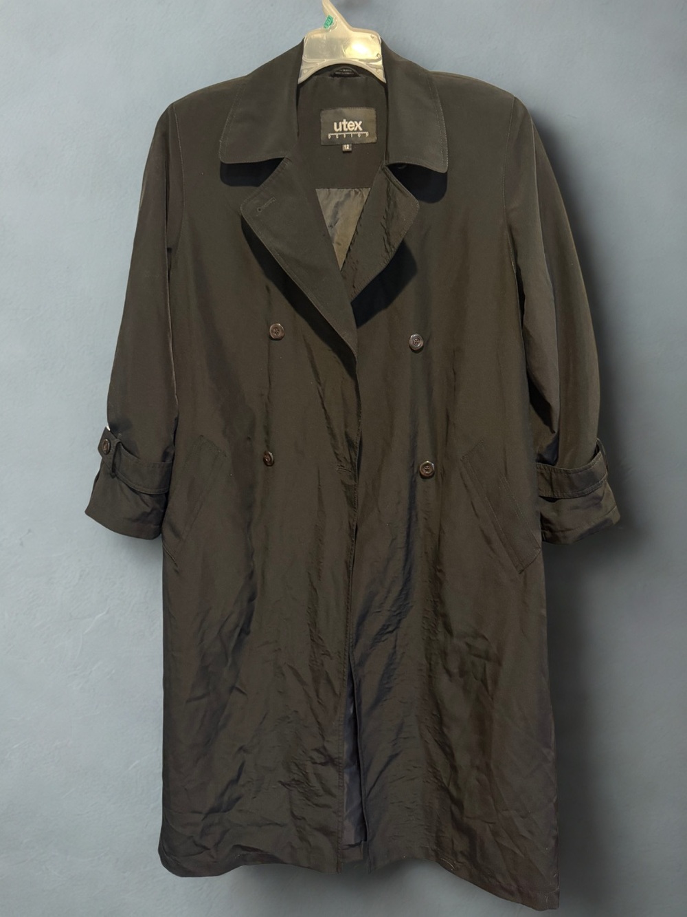 Utex Black Double-Breasted Trench Coat